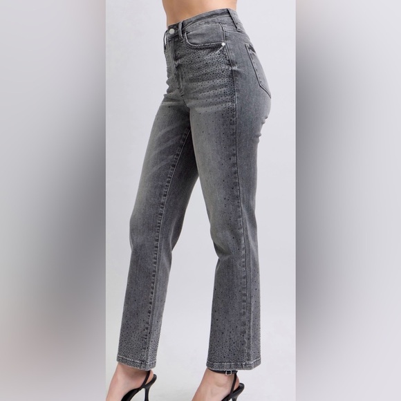 New Judy Blue Women's Gray Jeans black rhinestones sz 5 7 9 11 $89 - Picture 6 of 7
